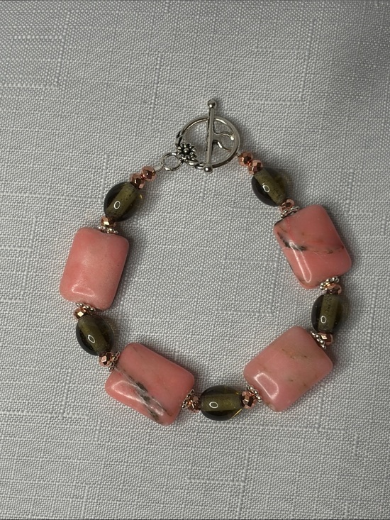 Real Diehl Jewelry Jewelry - Handcrafted Pink Opal and Glass Bracelet